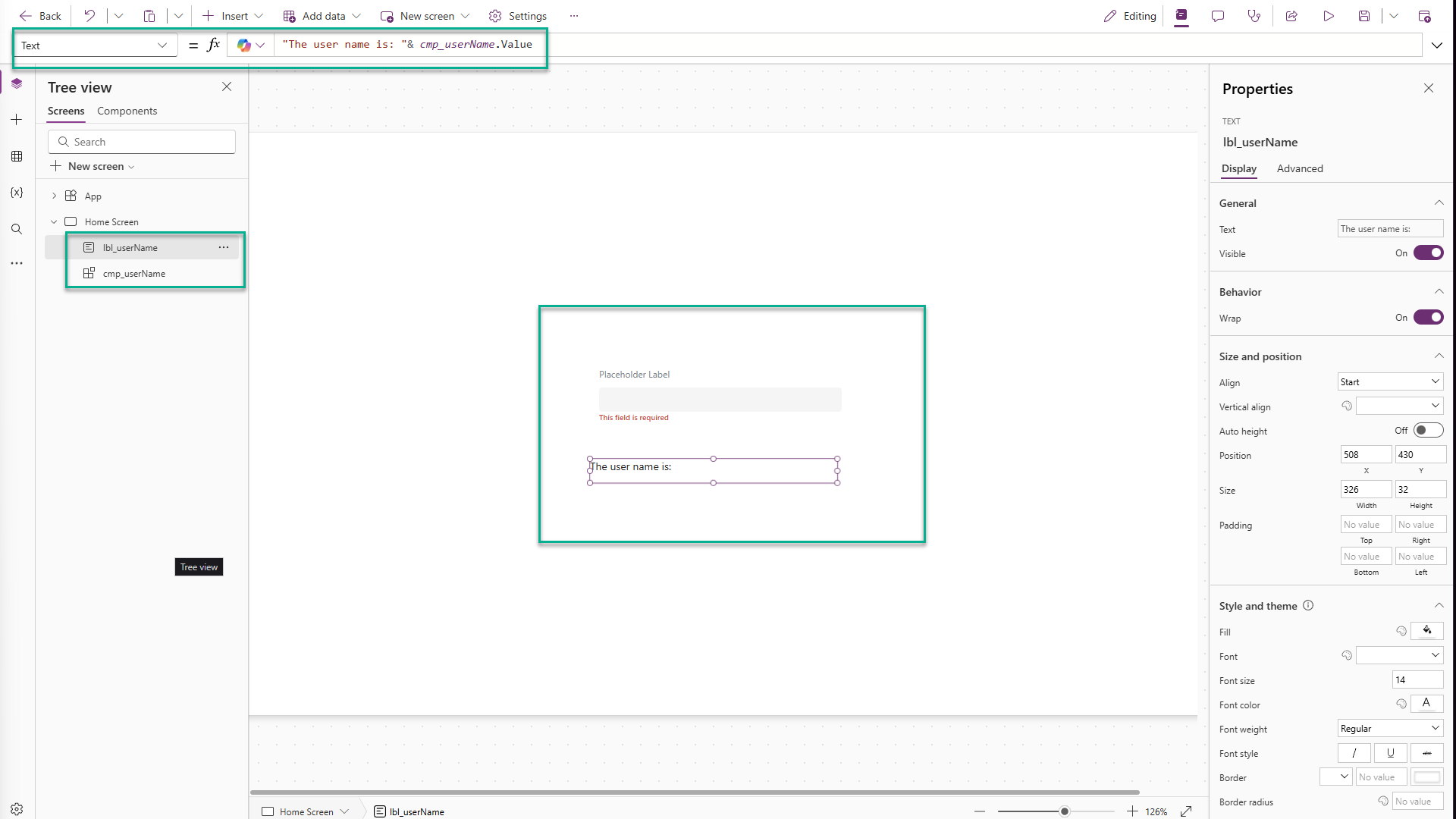 Image of the component inserted into the application